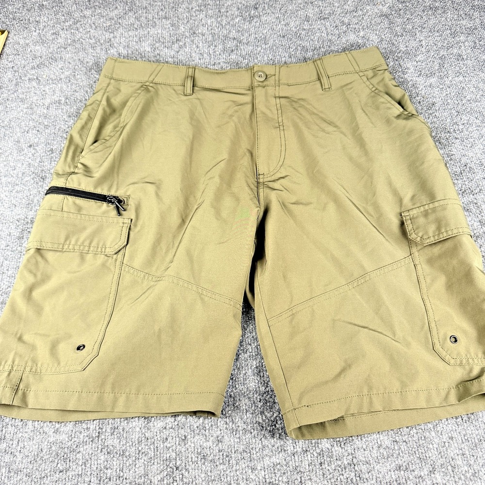 Iron Co Cargo Shorts Mens 36 Green Stretch Pocket Casual Lightweight Outdoor
